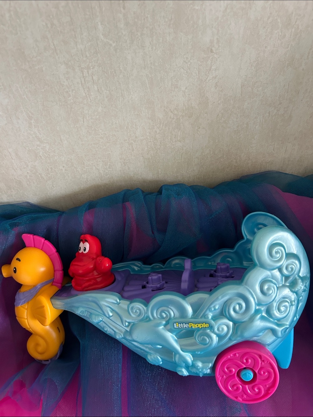 Little Mermaid Musical 🎶  & Light Up, Blue  Seahorse Toy with Pink Wheels
